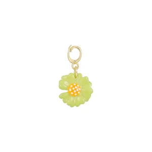 Mini ceramic daisy flower pendant charm for DIY jewelry making and cute bag accessory.