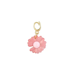 Mini pink daisy flower charm pendant with gold lobster clasp, sweet DIY jewelry accessory.