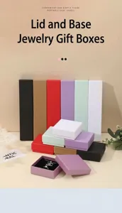 Lid-and-base jewelry boxes in various colors for necklaces, rings, pendants, and bracelets.