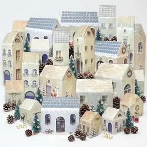 Nordic Christmas Village House Gift Boxes Cardboard Village Town Candy Boxes For Advent Calendar Holiday Party Decoration