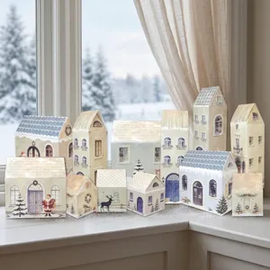 Christmas advent calendar paper house set, holiday candy gift boxes, Nordic town decor.