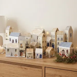 Detailed view of Nordic Christmas paper village houses set, perfect for holiday festive decor.