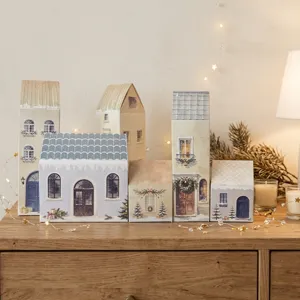 Charming Nordic Christmas paper house advent calendar gift box set for festive holiday decor.