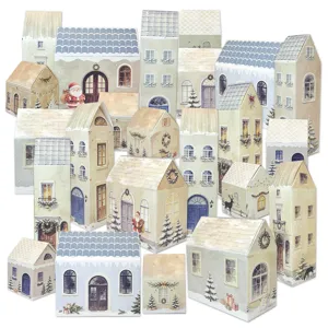 Christmas paper house gift boxes, Nordic advent calendar village candy packaging 24pcs.