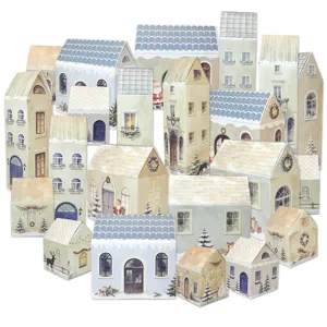 Christmas paper house advent calendar gift boxes set for holiday party decor and candy packaging.