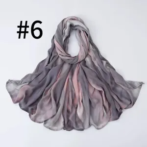 Close-up view of the soft gradient lightweight silk-feel scarf, delicate texture and breathable.