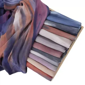Gradient silk feel long scarf soft lightweight head wrap hijab for women elegant style.