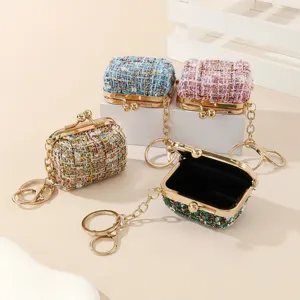 Chic Tweed Mini Münzgeldbörse Schlüsselanhänger Miniature Gesteppte Tasche Anhänger Süße Luxus Stil Handtasche Anhänger Damen Geldbörse Geschenk