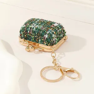 Grüne Tweed Mini Kussverschluss Münzbörse Schlüsselanhänger Luxus Stil Tasche Zubehör