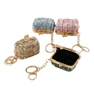 Mini Tweed Münzbeutel Schlüsselanhänger, schicke luxuriöse Schmucktasche mit Kette.