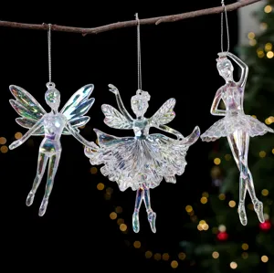 Set di 3 ornamenti pendenti per albero di Natale a forma di fata ballerina in acrilico.
