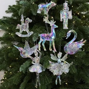 Ornamenti Pendenti Per Albero Di Natale In Acrilico Cangiante Figure Di Alce Fiocco Di Neve Cigno Fata Schiaccianoci Per Festa Di Natale Casa