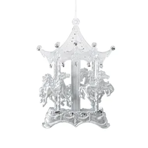 Silver acrylic carousel Christmas tree hanging ornament sparkling holiday decor decoration.