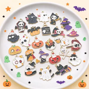 Set of cartoon cute Halloween enamel ghost pumpkin charms, zinc alloy DIY jewelry making accessories.