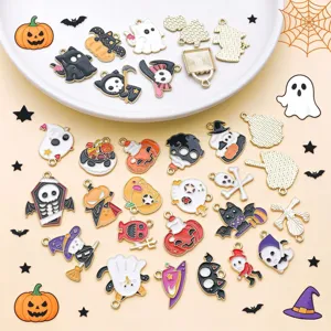Cute Halloween enamel charms pendants set, ghost pumpkin alloy DIY jewelry making accessories.