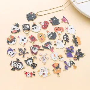 Halloween enamel charms bulk, cute ghost pumpkin cat pendants for DIY jewelry making