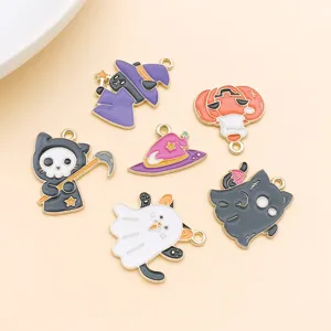 Halloween cartoon ghost pumpkin enamel charms zinc alloy DIY jewelry making pendants accessories.