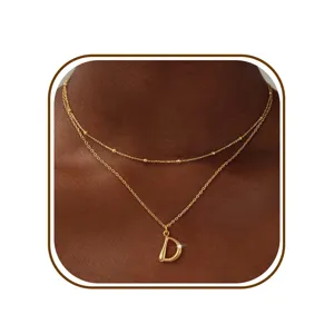Gouden dubbellaagse letter D ketting, elegante minimalistische mode sieraden voor dames.