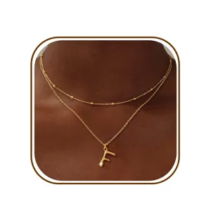 Gouden dubbellaags letter F ketting minimalistische mode choker voor vrouwen retro stijl