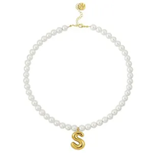 Modische goldene Buchstaben S Perlenkette für Damen, elegante süße Halskette Schmuck.