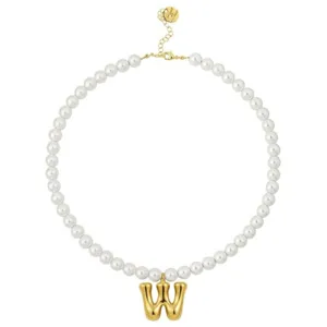 Elegante Perlen-Choker-Halskette mit trendigem, voluminösem goldenen Buchstaben W.