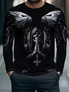 Men's 3D printed long sleeve T-shirt, casual streetwear gothic skull top for autumn fashion.