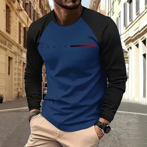 Men's long sleeve t-shirt casual streetwear crewneck stylish printed top for autumn