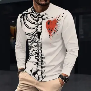 Men's streetwear long sleeve t-shirt with 3d skeleton graphic print casual daily wear top