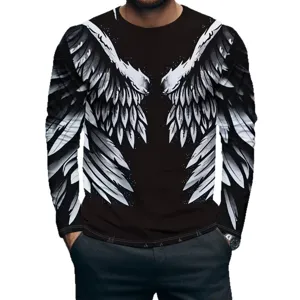 Mens 3D wing printed long sleeve t-shirt casual streetwear loose fit fashion topwear