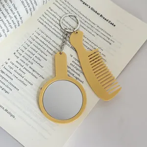 Ensemble porte-clés miroir et peigne jaune mignon de couleur unie, accessoire de sac portable.