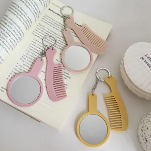 Porte-clés miroir peigne couleur unie mignon pendentif de sac portable set maquillage