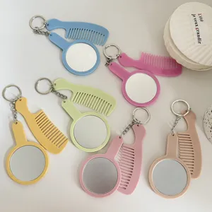 Ensemble porte-clés miroir et peigne mini couleur unie pendentif de sac portable accessoires