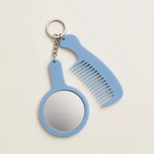 Ensemble porte-clés miroir et peigne miniature bleu, accessoire de sac portable.