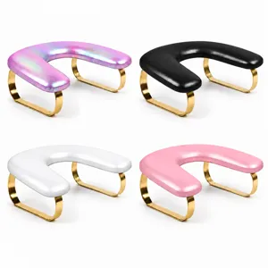 U-shaped Nail Hand Pillow PU Leather Slanted Surface Detachable Metal Stand Professional Manicure Support Double Hand Rest Nail Art Salon Tools