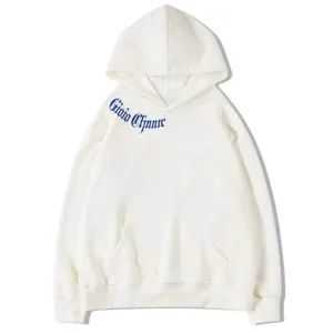 Sweat à capuche blanc décontracté en molleton, coupe oversized, style streetwear.