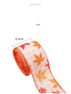 Ruban imprime feuille d'erable automne Thanksgiving 6.3cm de largeur tissu decoratif