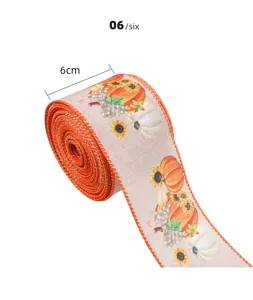 Ruban en tissu pour Thanksgiving automne, rouleau de toile de jute de 6 cm avec citrouille.
