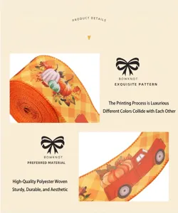 Ruban de camion citrouille pour Thanksgiving, ruban decoratif en polyester de qualite.