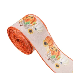 Ruban d'automne Thanksgiving citrouille avec motif tournesol pour emballage cadeau de fête