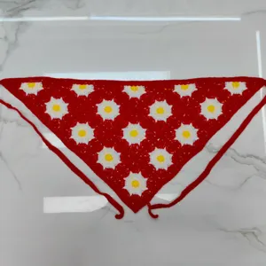 Handmade crochet knit hair band triangular headscarf with cute daisy pattern for women.