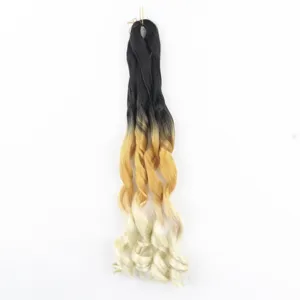 Synthetisch haar extensie ombre zwart blond krullend pruik haarstuk lang gevlochten