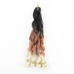 Synthetische haarverlenging lange golvende pruik kleurverloop zwart bruin blond.