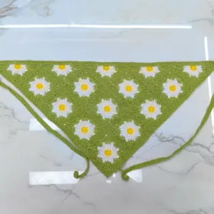 Handmade crochet daisy triangle scarf knitted hairband floral head scarf hair accessory