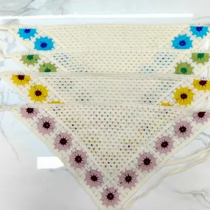 Handmade crochet floral triangle bandana headscarf hair band vintage hair accessories