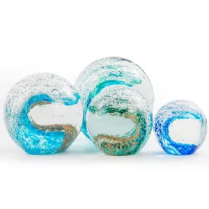 Handmade Glaze Wave Ball Glass Paperweight Home Decor Colorful Crystal Sphere Desktop Ornament Art Craft