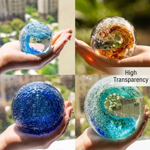 Handmade glass wave ball paperweight home decor artisan crafted decorative sphere ornament