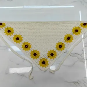 Crochet sunflower hair bandana knitted floral headscarf boho hair accessories cute style