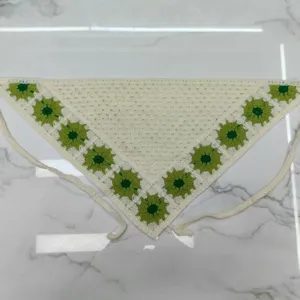 Handmade crochet floral triangle bandana knitted hair scarf cute vintage fashion head accessory.