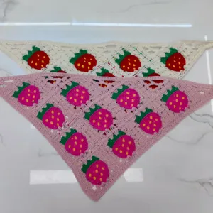 Handmade crochet strawberry triangle scarf knit hair band cute floral fashion hair accessories view
