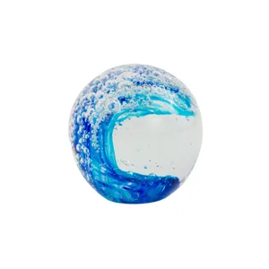 Handmade glass ocean wave ball paperweight home decoration office desk ornament blue bubbles